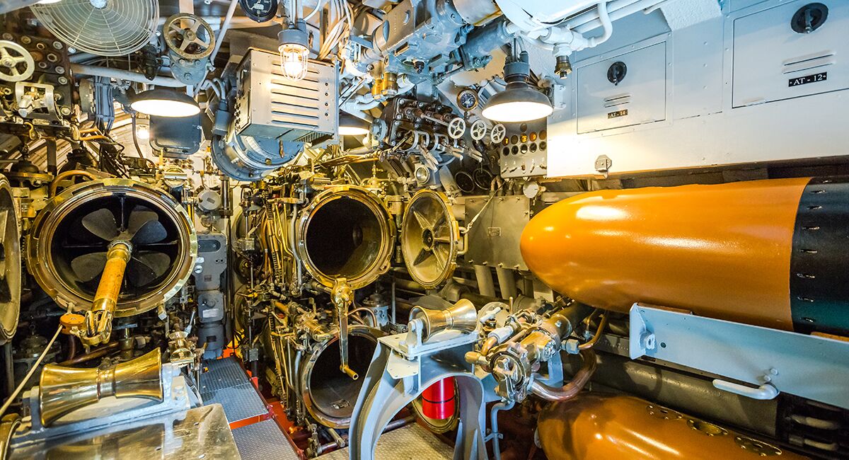 torpedo room of the submarine Bowfin